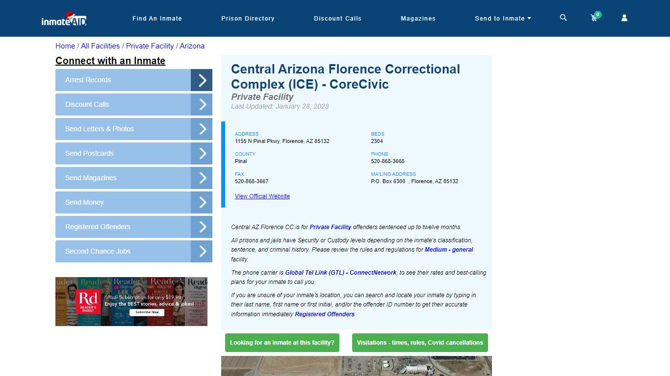Central Arizona Florence Correctional Complex (ICE) - CoreCivic - InmateAid